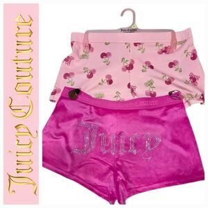 Juicy Couture Juicy Heart Cherries & Rhinestone Logo 2-PK Velour Lounge Shorts